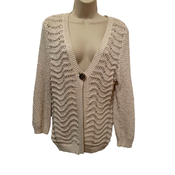 Spense Women's 1 Button Ivory Knit Cardigan Sweater Metallic Gold Thread Medium - Picture 1 of 10